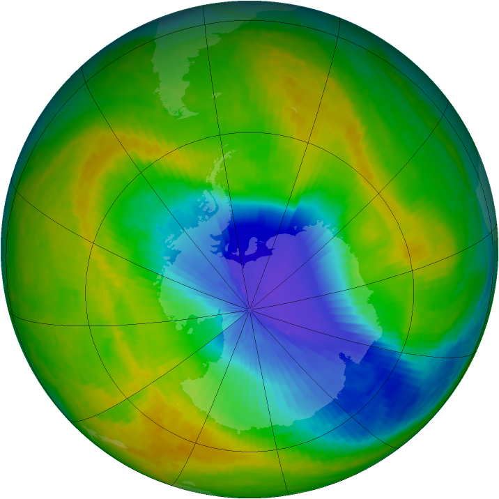 Antarctic ozone map for 02 November 2003